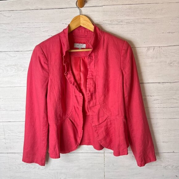 Per Una Blazer Womens Size 10 Faded Pink 100% Flax Linen Ruffles Jacket Natural - Picture 3 of 16